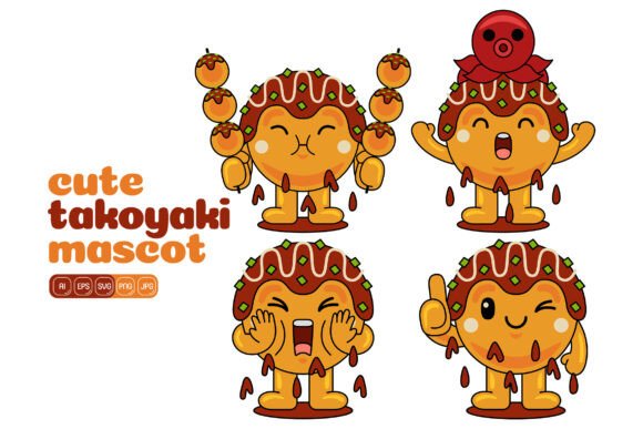 Cute Takoyaki Mascot Vector Pack 02: Your Digital Design Companion