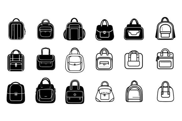 Evaluating the Backpack Fashionable Female Silhouette Illustration Set