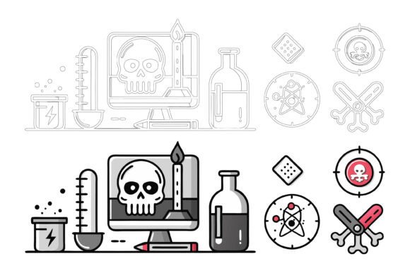 Premium Lab Flask & Test Tube Icon Illustration Set