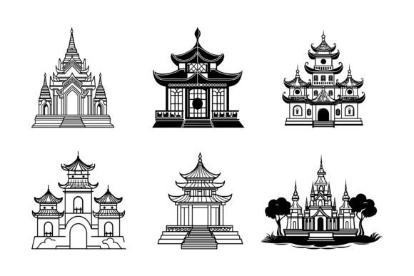 Temples and Manor Houses Illustration Set